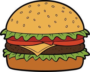 Classic cheeseburger with lettuce tomato and cheese illustration