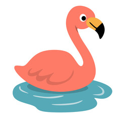 Cute Flamingo Swimming On The Water Illustration