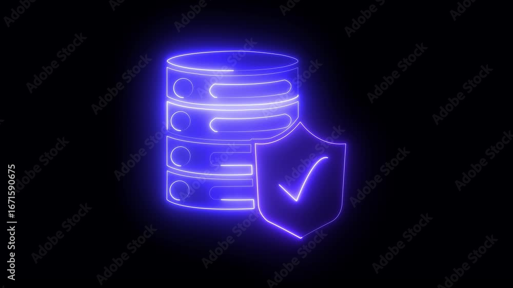 Poster neon icon ,icon ,a digital illustration showcasing data security concepts, featuring a lock symbol a
