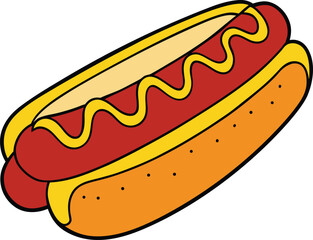 Delicious hot dog with mustard and ketchup illustration