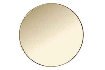 Round mirror with a thin gold frame, reflecting a neutral color palette, centered on a white background