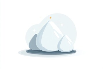 A cluster of three abstract, teardrop-shaped elements, white with soft shadows, resting on a slightly shadowed base, against a muted grey circle