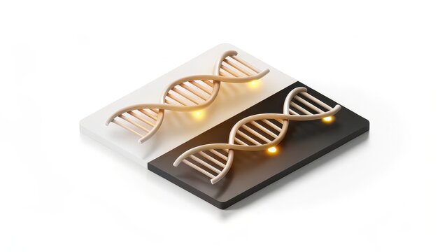personalized medicine dna model DNA model displayed in contrasting light and dark backgrounds, showcasing its structure and design.