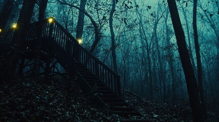 Misty forest stairs