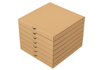 Stack of closed pizza boxes with transparent background