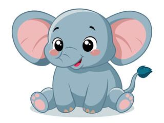 Cartoon elephant, a cute baby animal with big ears