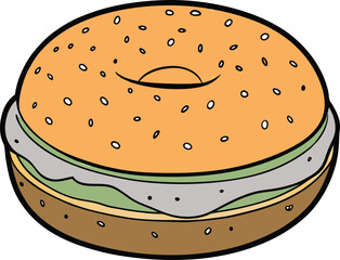 New york style bagel with cream cheese illustration