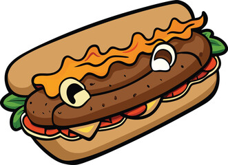 Classic philly cheesesteak sandwich illustration on white background