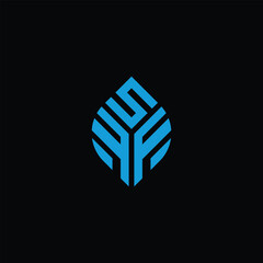 abstract leaf S F logo design in blue, combining geometric lines with natural inspiration. Suitable for eco-friendly businesses, sustainability projects, environmental branding