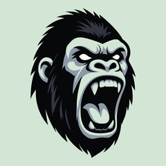 Angry Gorilla Head Design. A powerful and intense gorilla head illustration with a menacing expression, symbolizing strength
