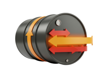 Isolated petroleum product oil barrel with directional arrows indicating distribution