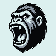 Fierce Gorilla Head Illustration. A bold and intense illustration of a gorilla's head with a roaring expression, emphasizing power
