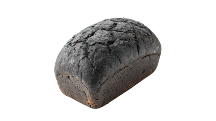 Blackened loaf of bread sits indicating a cooking mishap in a domestic kitchen on a transparent background