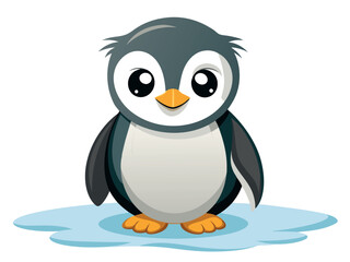 Cute penguin cartoon character standing on ice