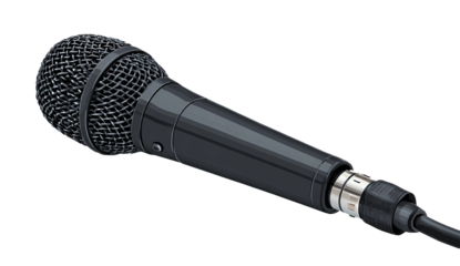 Realistic Wireless Black Microphone Isolated on Transparent Background