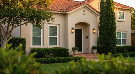 Beautiful mediterranean style home with lush landscaping