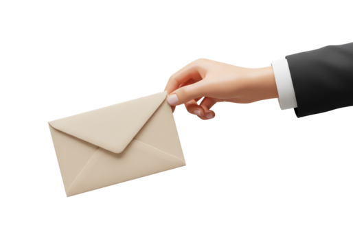 Isolated view of formal hand presenting a tan envelope with a dark business suit sleeve - Powered by Adobe