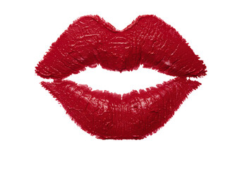Isolated red lipstick kiss imprint. Vivid, passionate and glamour make-up for design projects