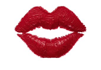Isolated red lipstick kiss imprint. Vivid, passionate and glamour make-up for design projects