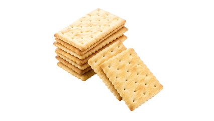 Crunchy crackers stacked on each other ready for snacking or baking in a bright kitchen setting on a transparent background
