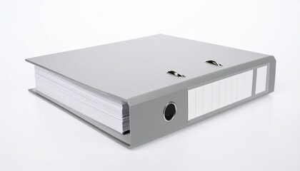A gray file folder with a stack of white documents rests on a plain white background.