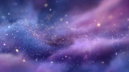 Naklejka premium Ethereal nebula of purple, blue, and gold. Shimmering stars dot clouds of vibrant color creating a dreamy celestial scene