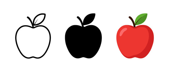 Minimalist apple designs in outline, silhouette, and colorful styles