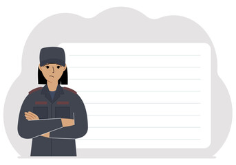 Police woman. Profession policeman, security guard, patrolman in uniform.