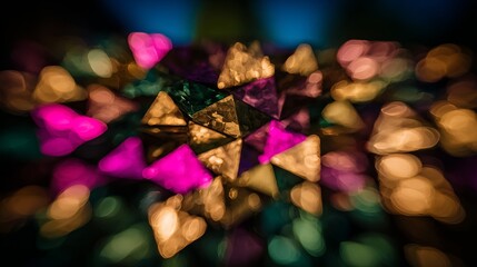 Glowing Kaleidoscopic Triangles with Vibrant Colorful Bokeh Blur Effects