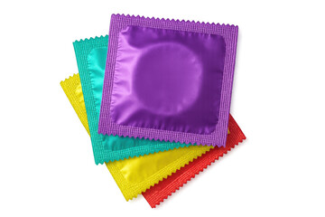 Colorful condoms promoting safe sex practices on a transparent background