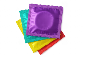 Colorful condoms promoting safe sex practices on a transparent background