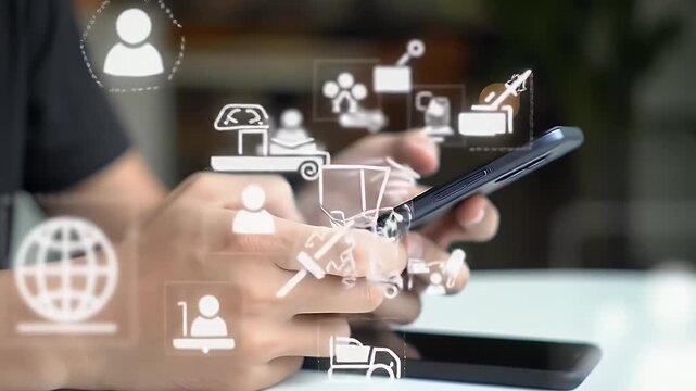 Person Using Smartphone with Social Media Icons
