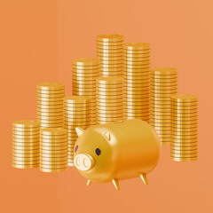 豚の貯金箱、コイン、金貨