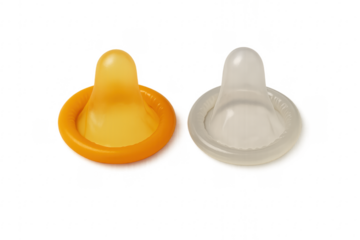 Two rolled condoms on transparent background promoting safe sex and contraception