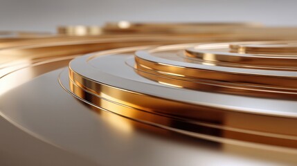 Close-up view of polished golden circular layers creating a mesmerizing abstract pattern
