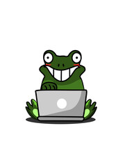 Illustration of a frog working with a laptop