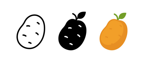 Potato icons: outline, silhouette, and colorful designs for food graphics