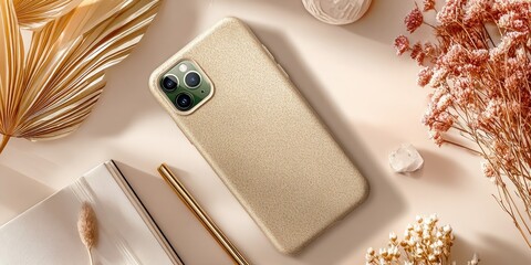 Gold phone case, minimalist aesthetic