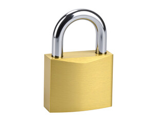 Naklejka premium A shiny gold padlock, isolated on a white background, representing security, protection, and secrets.
