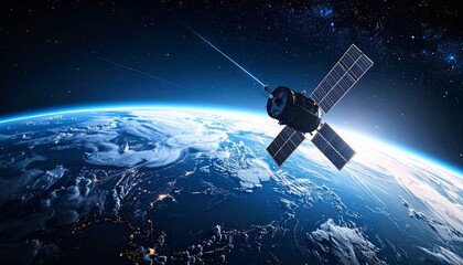 A satellite orbits the earth, showcasing the vastness of space and the planet's beauty from above.