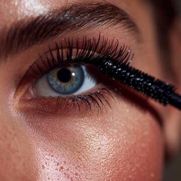 Una donna applica il mascara con un pennello, mettendo in risalto le sue lunghe ciglia.