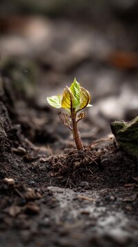 Un piccolo germoglio che emerge dal terreno, sottolineando l'importanza del ciclo della vita.