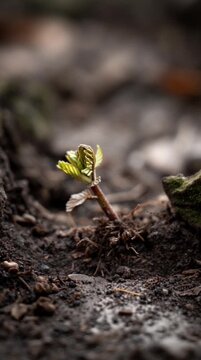 Germoglio che spunta dal terreno, come esempio della delicatezza della crescita nella natura