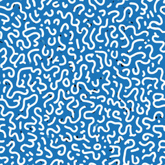 Intricate patterns of white wavy lines intertwine across a vivid blue backdrop, creating a dynamic and engaging visual textural experience perfect for modern decor or design projects.