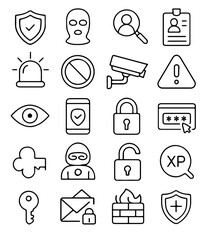 A comprehensive collection of security and protection icons, expertly designed to convey the concepts of safety, safeguarding, and digital defense.