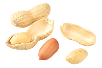 Shelled peanuts scattered on white background isolated on a transparent background