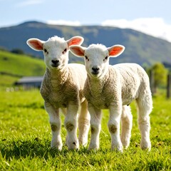 Fototapeta premium Two lamb babies in a field