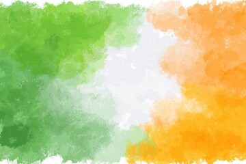 Tricolor abstract watercolor blend of green, white, and orange. Soft textures evoke a painterly feel, transitioning between hues