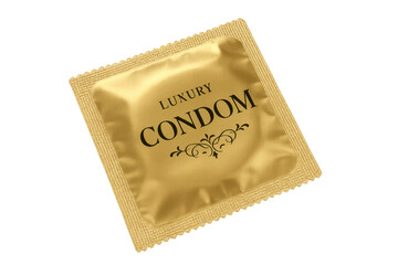 Golden Condom Wrapper Resting on Transparent Background