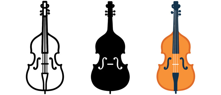 Set of contrabass designs: linear, silhouette, and colorful variations